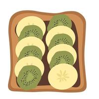 Toast with chocolate, kiwi and banana. Healthy snack breakfast with berries and fruits vector