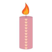 Vector illustration of a cute pink candle with hearts. Decor for home and comfort.