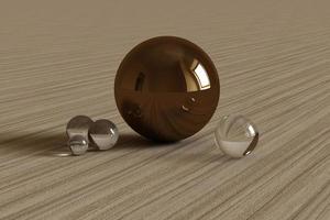 Geometric shapes with environment reflected on sphere. 3d rendering photo