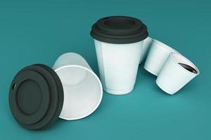 Set of black coffee cups on pastel background. 3d rendering photo