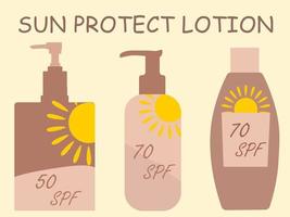 conjunto de ilustraciones vectoriales con protectores solares para el cuerpo con diferentes niveles de protección spf vector