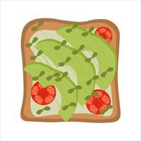 toast with tomatoes and avocado for breakfast. vector flat illustration