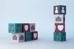 social media icon Heart Emoji and icon box. 3d rendering photo