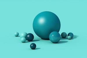 Geometric shapes with environment reflected on sphere. 3d rendering photo