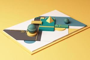 Design with composition of geometric memphis style shapes in pastel tone. 3d rendering illustration photo