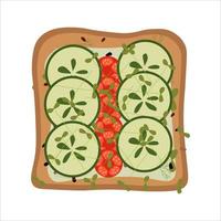toast with cucumber and tomatoes for breakfast proper nutrition. vector flat illustration