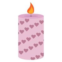 Vector illustration of a cute purple candle with hearts. Decor for home and comfort