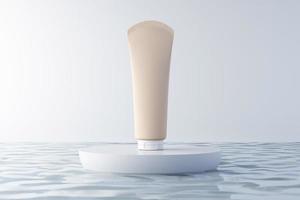 cosmetic product mockups on geometric podiums. Background and geometric shape on the water for presentation of cosmetic realistic 3d rendering photo