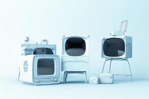 Old televisions and vintage radio player on a pastel background. 3D rendering photo