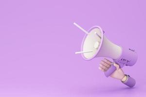 business promotion, advertising, call through the horn, online alerting with megaphone and online social media isolated on pastel color background realistic 3d rendering photo