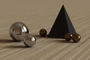 Geometric shapes with environment reflected on sphere. 3d rendering photo