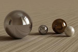 Geometric shapes with environment reflected on sphere. 3d rendering photo