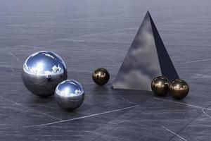 Geometric shapes with environment reflected on sphere. 3d rendering photo