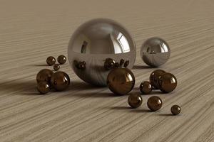 Geometric shapes with environment reflected on sphere. 3d rendering photo