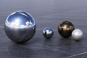 formas geométricas con entorno reflejado en esfera. representación 3d foto