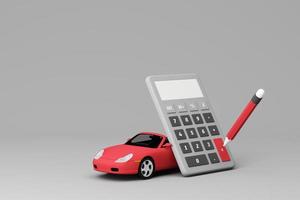 Dealer giving keys chain to a buyer. car rental or sale and car insurance or savings to buy a car concept with money cash and calculator and money coins on pastel background 3d rendering photo