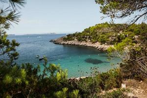 Beautiful beach with very clean and azure water on the mediterranean sea in the island of Ibiza, Spain photo
