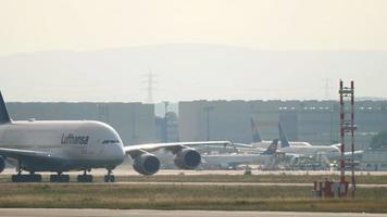 Airbus A380 airliner taxiing for departure. video