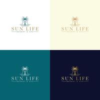 Vector logo template with palm tree - abstract summer and vacation icon and emblem for vacation rentals, travel services, tropical spas and beauty studio. Sun life resort and spa logo design
