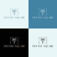 Vector logo template for realty business - abstract summer and vacation icon and emblem for vacation rentals, travel services, tropical spas and apartments. Tiffany Square logo design