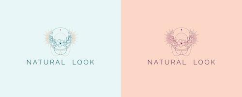 Nature logo. Floral logo. Flower and moon icon. Floral emblem. Cosmetics, Spa, Beauty salon, Decoration, Boutique logo. Herbal, leaf, nature icon. NL monogram. Natural Look logo design. vector