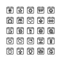 Calendar Line Icons Including Flower, Starfish, Virus, Mask, Man, Briefcase, Gift, Cloud, Leaf, Dumbbells, Coffee, Beer, Juice, Ball, Film, Sun, Graduation, Ribbon, Signs, Plane, Cup, Ecology, Earth