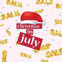 Christmas in july final sale poster or flyer design. 3D word Sale on colorful and pastel background. Vector illustration