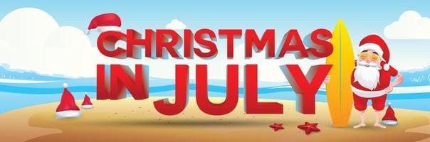 Christmas in June, July, August, for poster, marketing, advertising, summer sale, greeting card. santa in summer with copy space for text vector