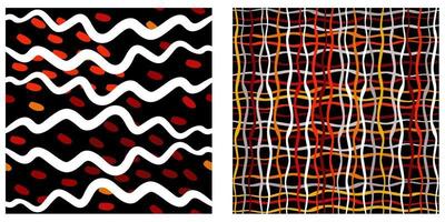 Vector set of two abstract patterns in black, white and red colors.