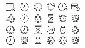 iconos de línea de tiempo y reloj. conjunto de iconos lineales vectoriales. vector