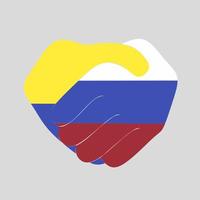 ilustración de diseño vectorial de bandera de ucrania y rusia aplicada con un apretón de manos, esto muestra el pleno apoyo de ambas partes para celebrar reuniones y negociar conflictos fronterizos vector