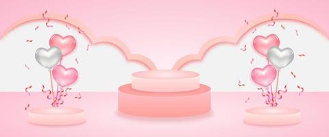 Abstract modern sweet product stage scene with composition empty cylinder podium for product cosmetic abstract background. Mock up Geometric shape in balloon pink pastel colors. vector