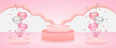 Abstract modern sweet product stage scene with composition empty cylinder podium for product cosmetic abstract background. Mock up Geometric shape in balloon pink pastel colors. vector