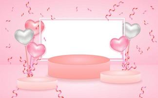 Abstract modern sweet product stage scene with composition empty cylinder podium for product cosmetic abstract background. Mock up Geometric shape in balloon pink pastel colors. vector