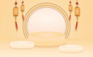 Abstract modern sweet product stage scene with composition empty cylinder podium for product cosmetic abstract background. Mock up Geometric shape in orange pastel colors and lamp. vector