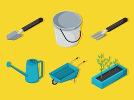 Isometric Gardening Elements Set vector