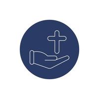 christian worship cross on hand icon vector