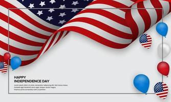 4th of July American independence day design with flag and balloon. United states of american Independence day design vector