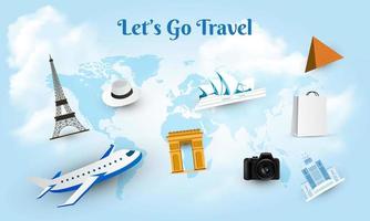 Lets go travel design background vector. Celebration world tourism day vector illustration