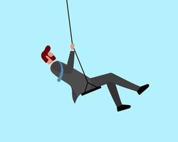 Swinging man in suit. Happy successful businessman relaxing and riding on swing. Business male success and profit concept. Manager take break vector eps illustration