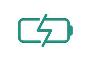 Fast electric charging battery icon. Quick electrical power accumulator charger symbol. Speed electricity charge linear sign. Express energy recharge green logo with lightning badge. Vector eps