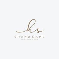 Letter HS gold Initial handwriting design logo template. vector