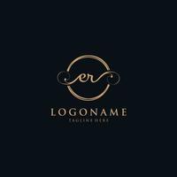 Initial Letter ER Logo in circle - handwritten Logo design template. vector