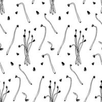 Hand drawn onion micro greens seamless pattern. Vector illustration in sketch style isolated on white background