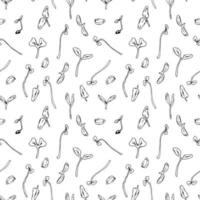 Hand drawn micro greens seamless pattern. Vector illustration in sketch style isolated on white background