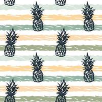 Tropical striped pineapple colorful seamless pattern. Summer design with hand drawn sketch elements. Vector illustration in pastel colors.