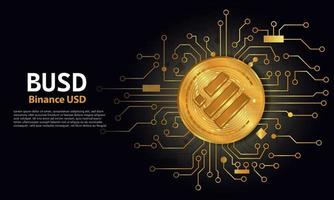 binance usd busd.technology background con circuit.busd logo black with gold circuit board.crypto moneda concepto. vector