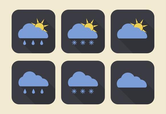 Set of flat volume weather forecast icons with shadows. Clouds, rain, snow, lightning