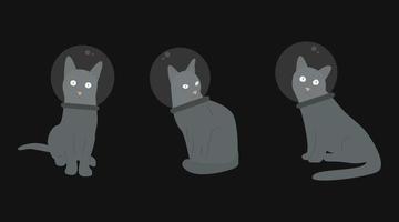 Set of three flat grey cats in spacesuits vector