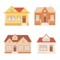 Set of colorful houses. Cute home in cartoon style. Vector illustration isolated on a white background